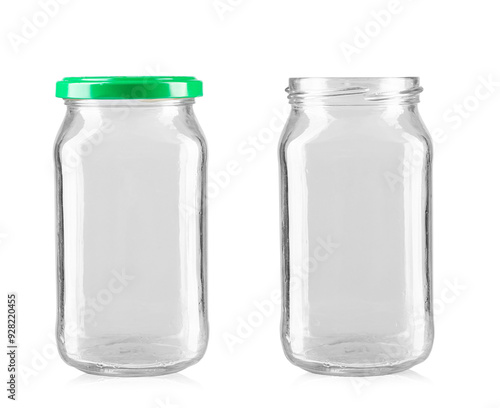 Two empty glass jars. Isolated on a white background.