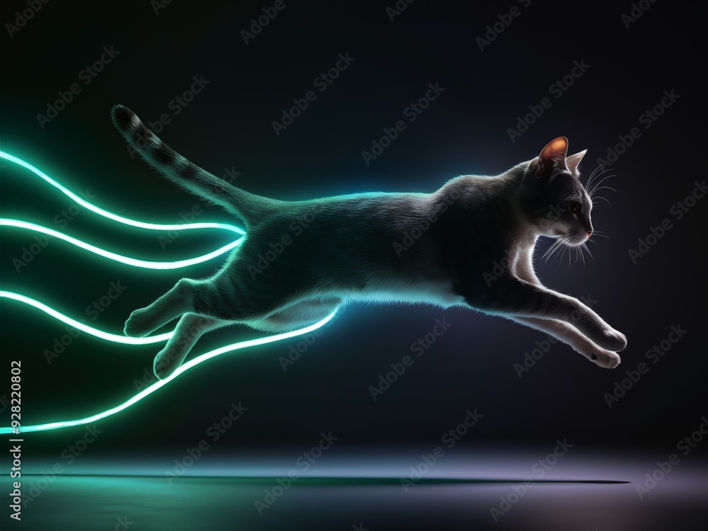 Fototapeta premium Neon Feline Silhouette