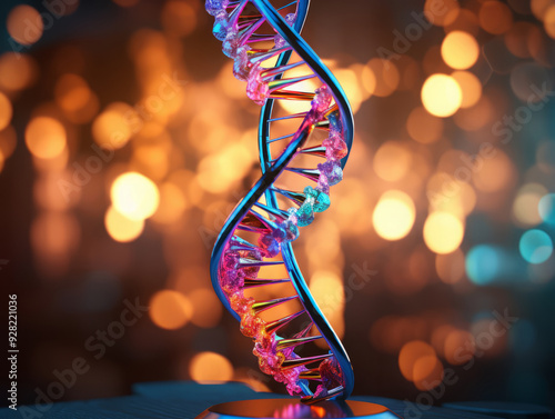 Attractive A close up of a double stranded dna model with colorful dots