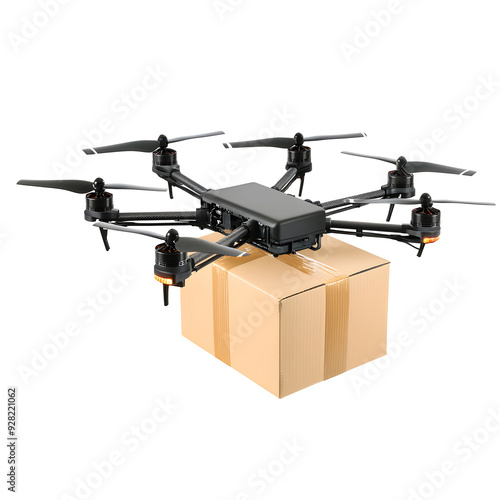 Drone with delivery box isolated on white background 