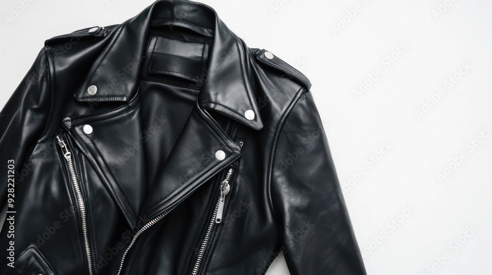 Black Leather Jacket with Zipper Detail Black Leather Jacket with Zipper Detail