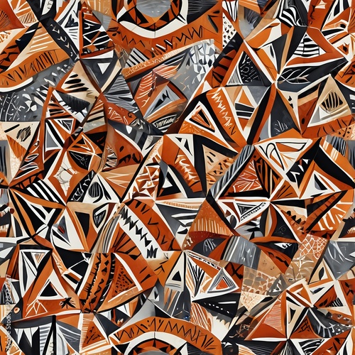 Seamless Abstract Pattern with Vibrant Orange and Black Colors, Perfect for Wallpaper or Textile Design