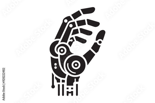 Computer Numerical Control Black Line & Fill Vector Icon. Robotic hand vector silhouette