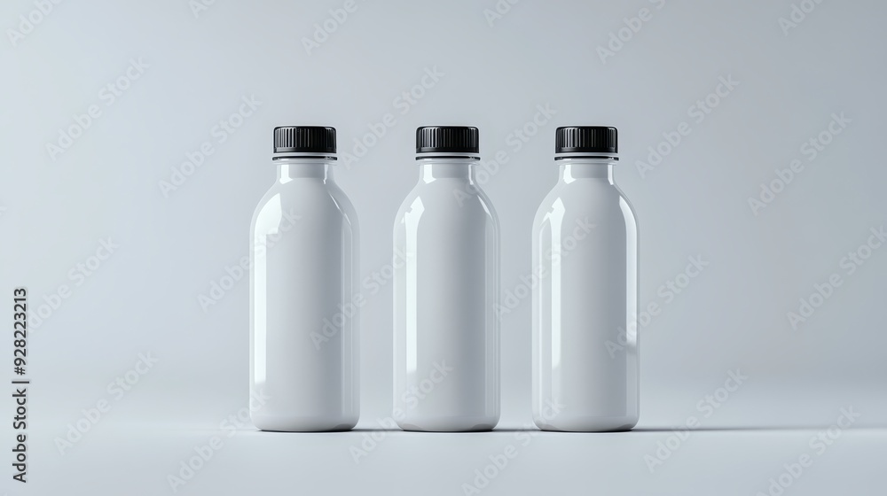Minimalist row of blank white bottles Minimalist row of blank white bottles