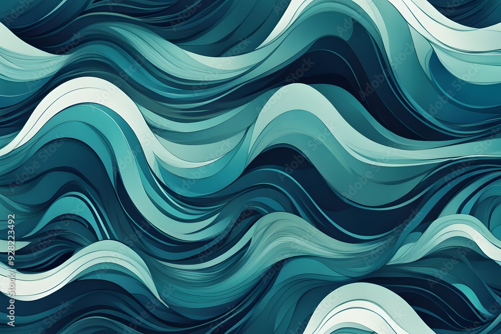 Abstract ocean wave design with deep blues teal and hints of seafoam green, AI-Generated Abstract ocean wave design with deep blues teal and hints of seafoam green, AI-Generated
