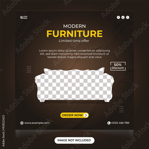 Modern furniture sales social media post design with abstract shapes. Creative furniture store discount template. Furniture business web banner and advertisement template design.