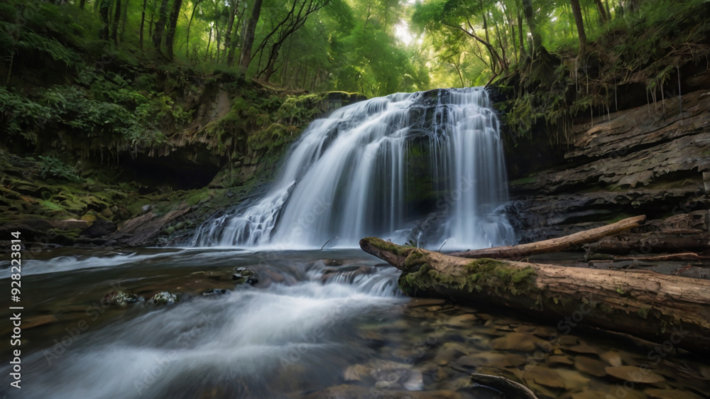 Obraz premium background view of a waterfall in the middle of a beautiful forest