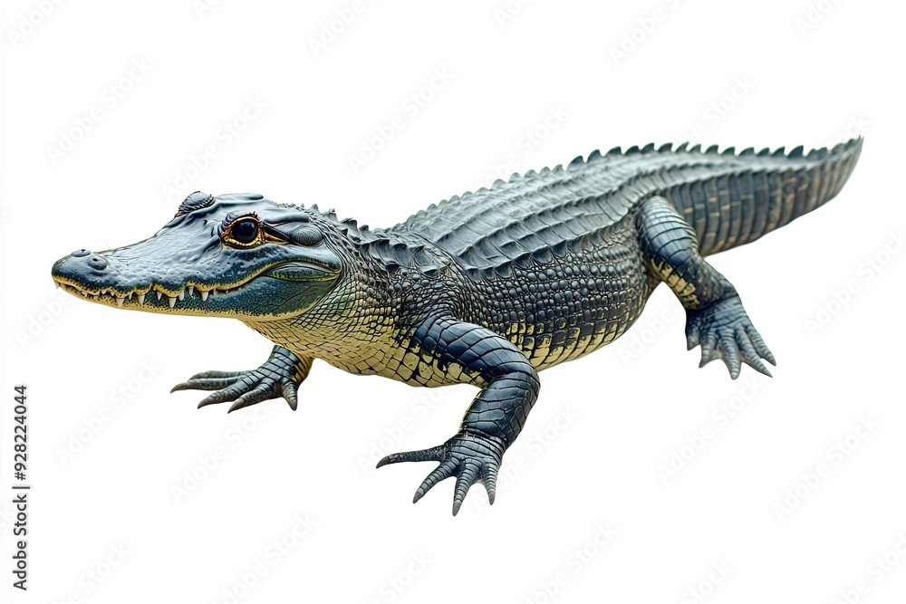 American Alligator Walking on White Background American Alligator Walking on White Background