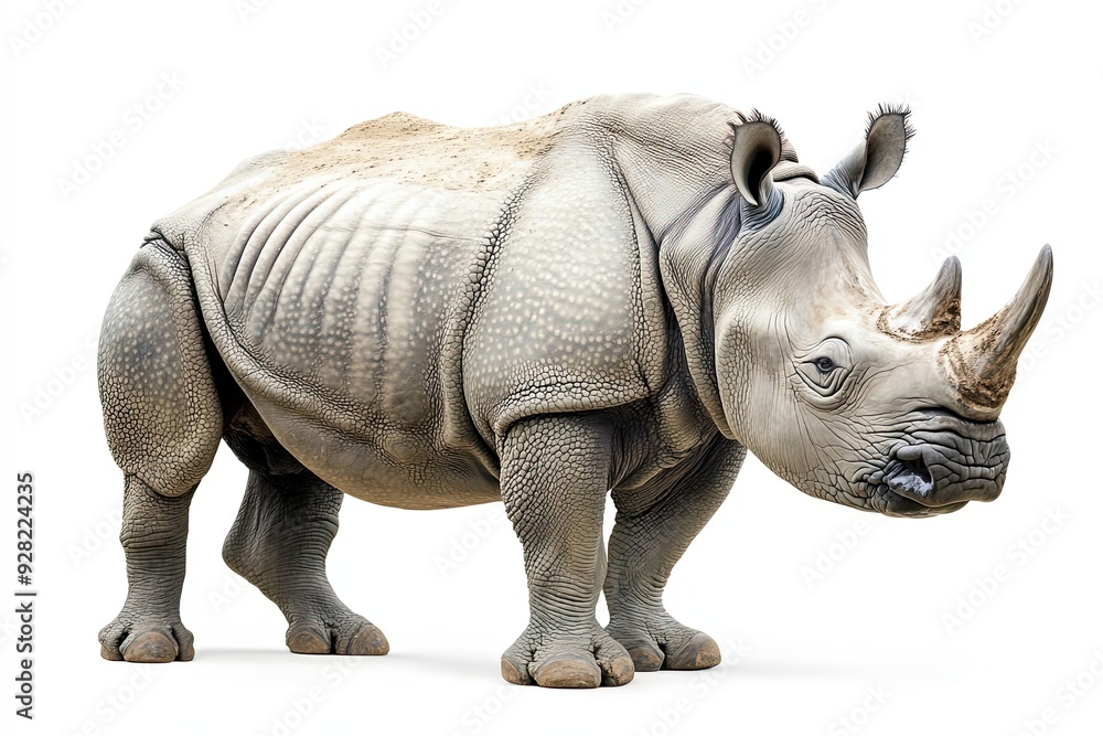 Fototapeta premium A White Rhinoceros Standing on a White Background