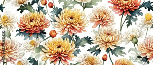Wallpaper Mural Chrysanthemum flower pattern background in watercolor4 Torontodigital.ca