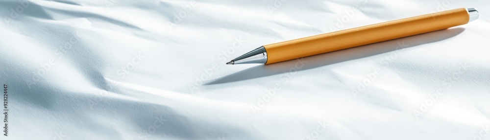 Close-up of a yellow ballpoint pen resting on crumpled white paper, emphasizing minimalism and stationery. Close-up of a yellow ballpoint pen resting on crumpled white paper, emphasizing minimalism and stationery.