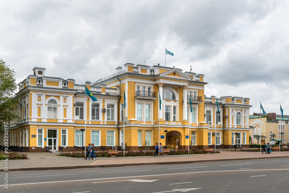 The building of the akimat (mayor's office) of the West Kazakhstan region, built in 1905, in the regional center of the city of Uralsk The building of the akimat (mayor's office) of the West Kazakhstan region, built in 1905, in the regional center of the city of Uralsk
