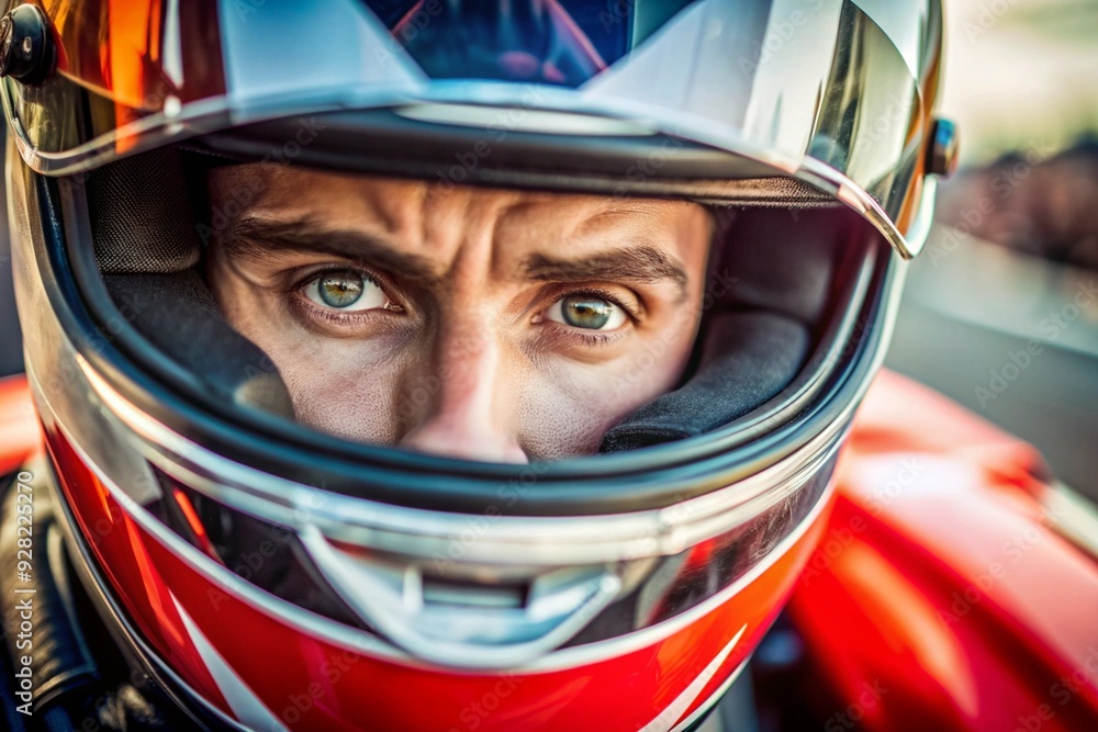 A man wearing a helmet with a red and white design A man wearing a helmet with a red and white design