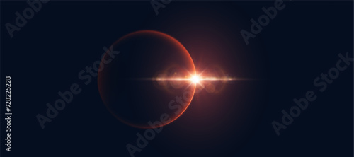 Solar eclipse effect. Space sunrise. Sunrise with rays and glare. Vector on transparent background.	
