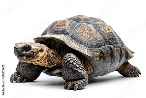 Galapagos Giant Tortoise Walking on White Background