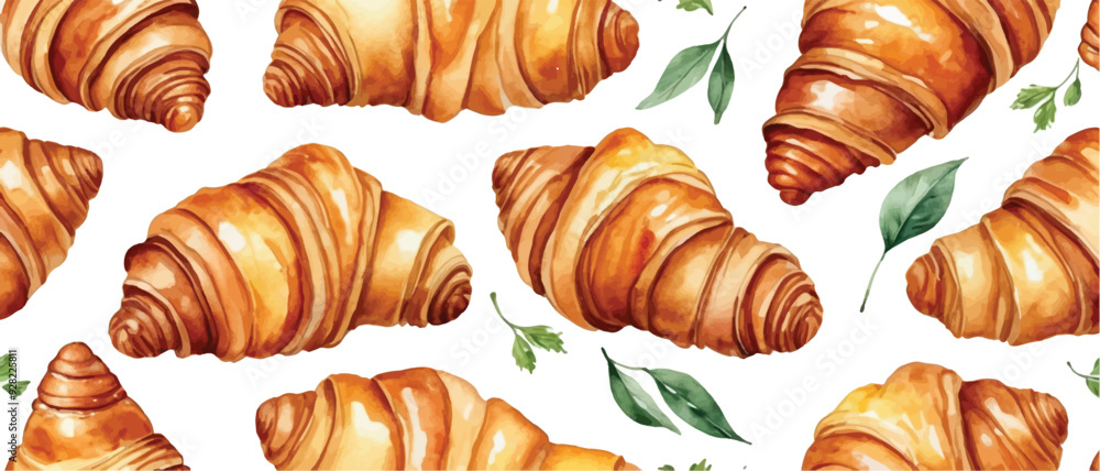Croissant pattern background in watercolor style1 Croissant pattern background in watercolor style1
