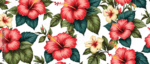Hibiscus flower pattern background watercolor style8