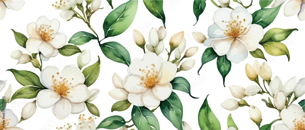 Jasmine flower and leaves pattern background3 Jasmine flower and leaves pattern background3