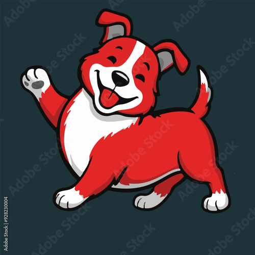 A cheerful and lively sticker of a dog, wagging its tail excitedly while sporting a playful red bandana adorned with a dynamic pattern.