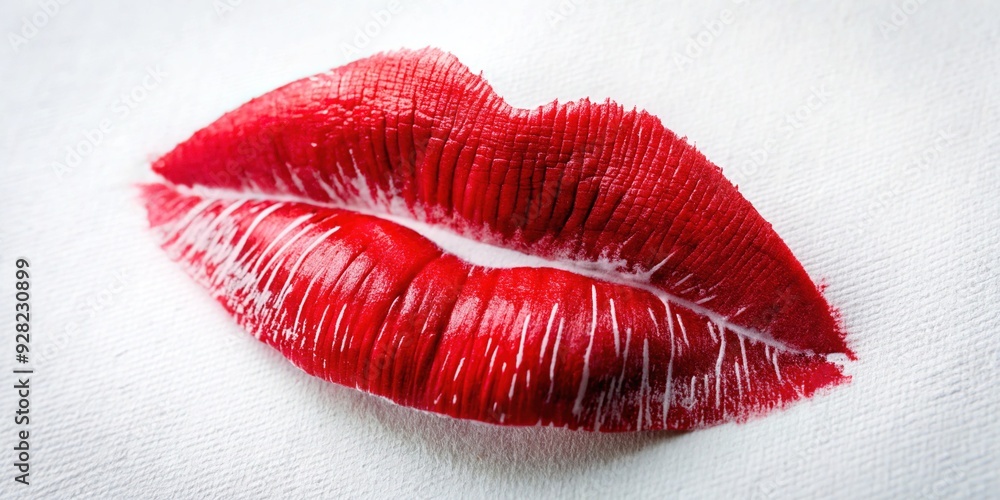 Vibrant red lipstick leaves a seductive smudge on a pristine white surface, evoking the passion and intimacy of a romantic kiss. Vibrant red lipstick leaves a seductive smudge on a pristine white surface, evoking the passion and intimacy of a romantic kiss.