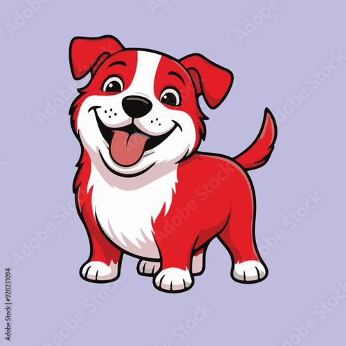 A cheerful and lively sticker of a dog, wagging its tail excitedly while sporting a playful red bandana adorned with a dynamic pattern.