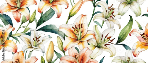 Lily flower pattern background watercolor style1