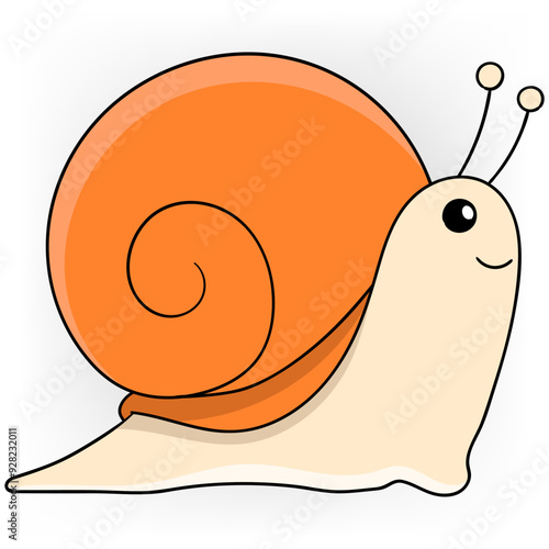 snail with cute orange shell walking slowly looking for food