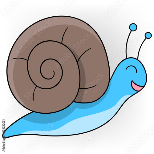 snail with cute brown shell walking slowly looking for food