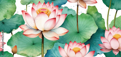 Lotus leaves with flower pattern background2