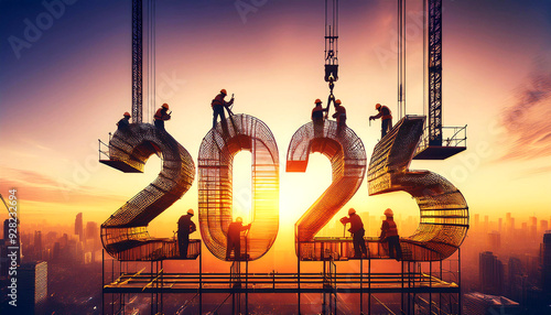 Obraz na płótnie Building the Future: 2025 Construction Scene at Sunset