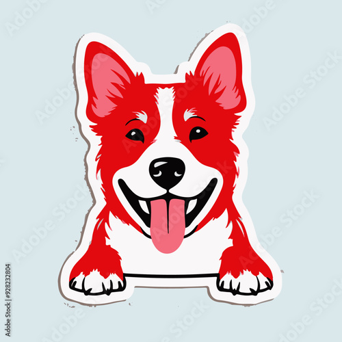 A cheerful and lively sticker of a dog, wagging its tail excitedly while sporting a playful red bandana adorned with a dynamic pattern.