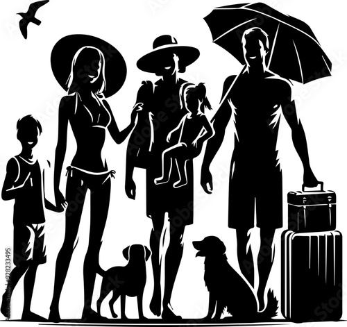 silhouette of a happy familly in the rest