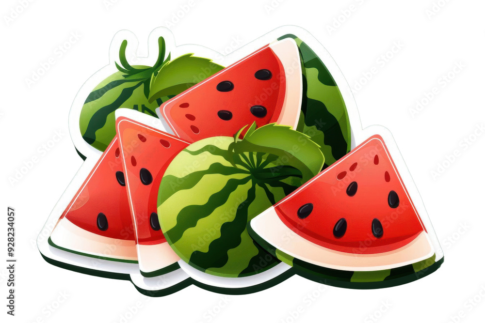 Bright and colorful illustrations of watermelons, showcasing whole fruits and juicy slices, perfect for summer-themed designs. Bright and colorful illustrations of watermelons, showcasing whole fruits and juicy slices, perfect for summer-themed designs.