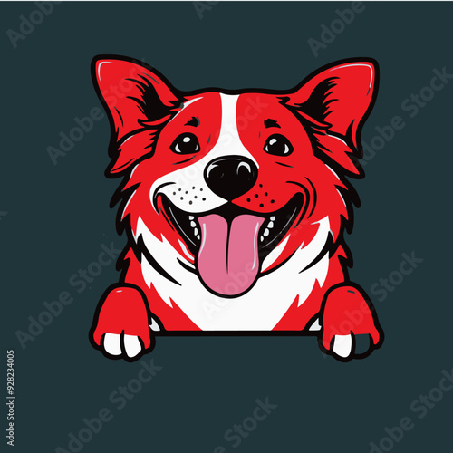 A cheerful and lively sticker of a dog, wagging its tail excitedly while sporting a playful red bandana adorned with a dynamic pattern.