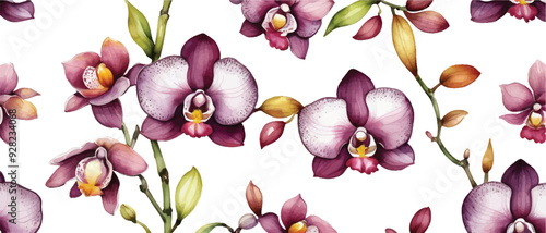 Orchid flower pattern background watercolor style2