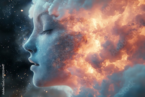 Woman's Face Emerges from Fire and Clouds.