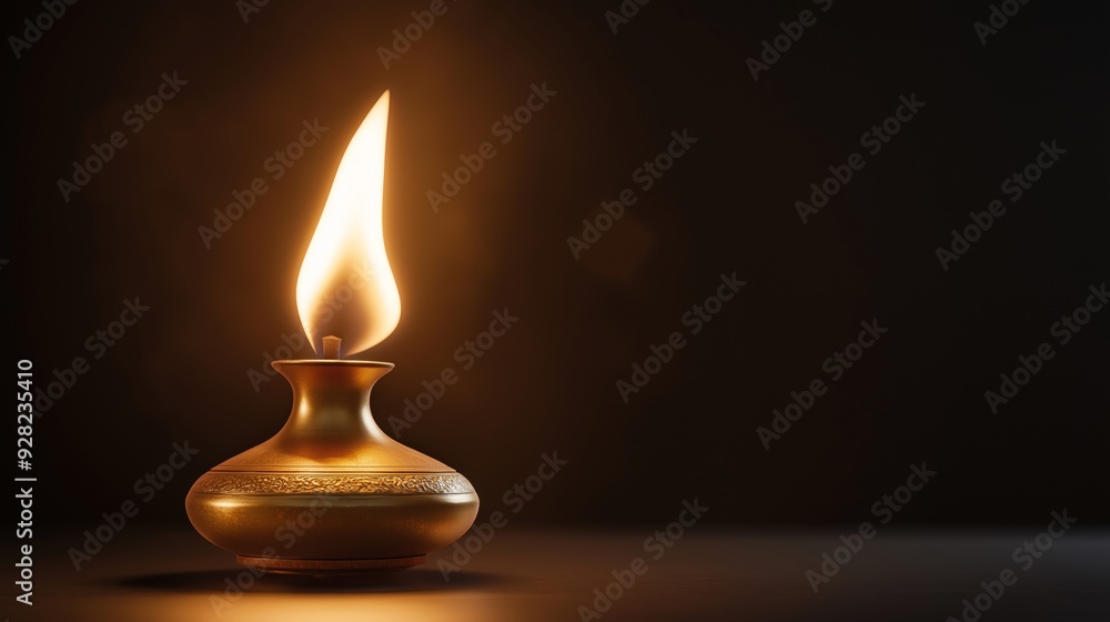 A single oil lamp flickering in the darkness, casting warm light in a dimly lit space, 3d illustration. A single oil lamp flickering in the darkness, casting warm light in a dimly lit space, 3d illustration.