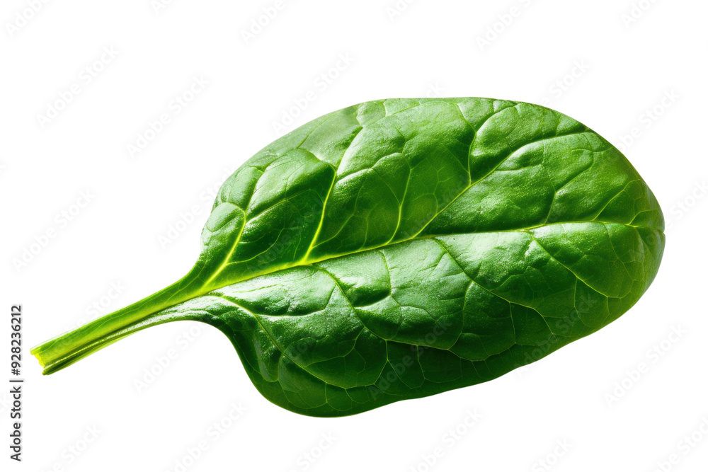 Obraz premium Fresh spinach leaf with vibrant green color, perfect for healthy recipes and nutrition-focused content.