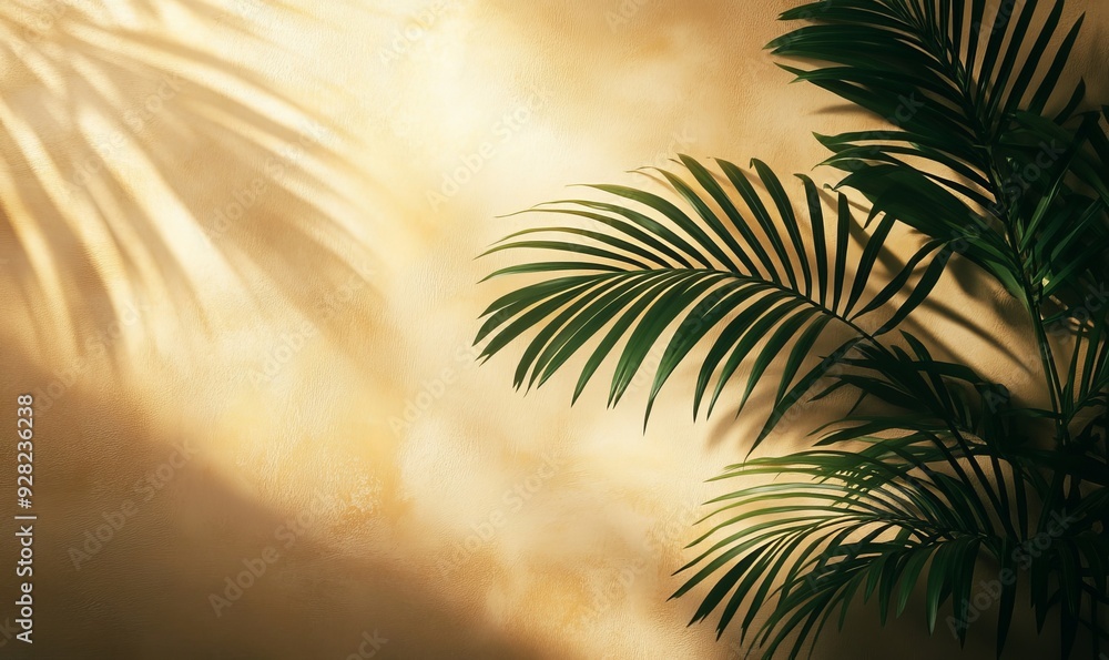 Palm Leaf Shadows on Beige Wall. Minimalist Tropical Minimalism Design Background. Tranquil Spa and Wellness Background, Generative AI Palm Leaf Shadows on Beige Wall. Minimalist Tropical Minimalism Design Background. Tranquil Spa and Wellness Background, Generative AI