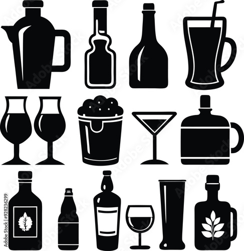 Drinks Minimalist Black Silhouette Vector Collection
