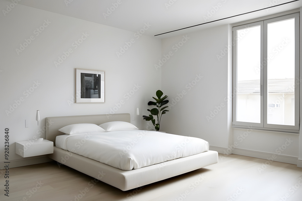A minimalist white decorated bedroom design A minimalist white decorated bedroom design
