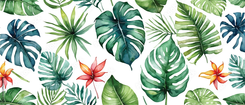 Tropical leaves pattern background watercolor style1 Tropical leaves pattern background watercolor style1