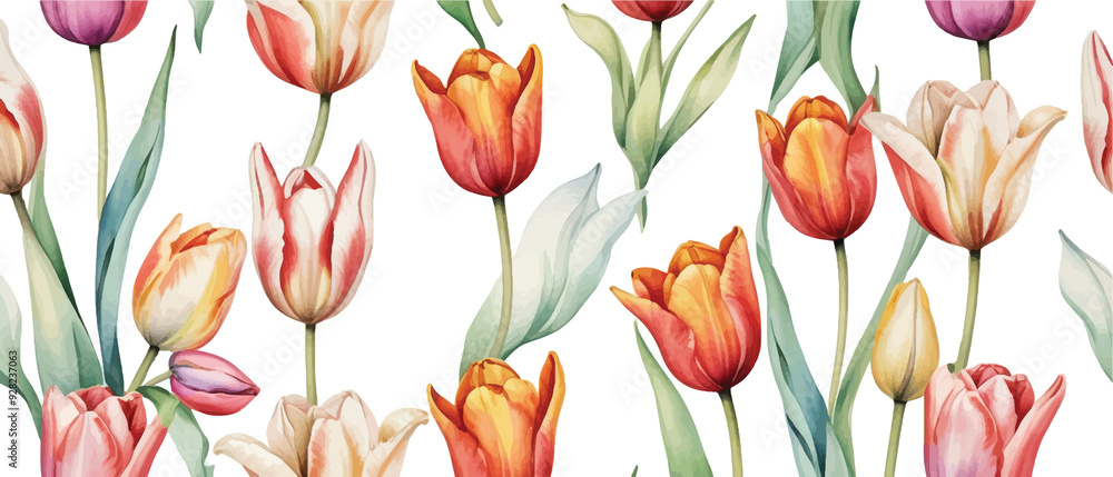 Obraz premium Tulip flower pattern background in watercolor style3