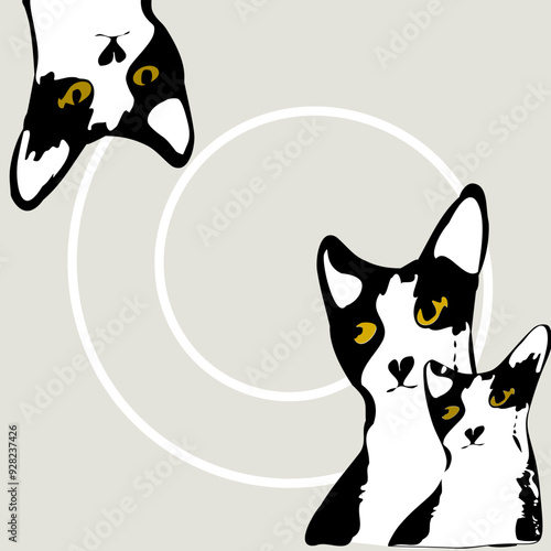 The cat in the brown circle has a confused look on its face.
