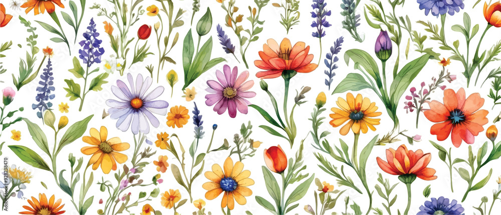 Wildflower pattern background in watercolor style2 Wildflower pattern background in watercolor style2