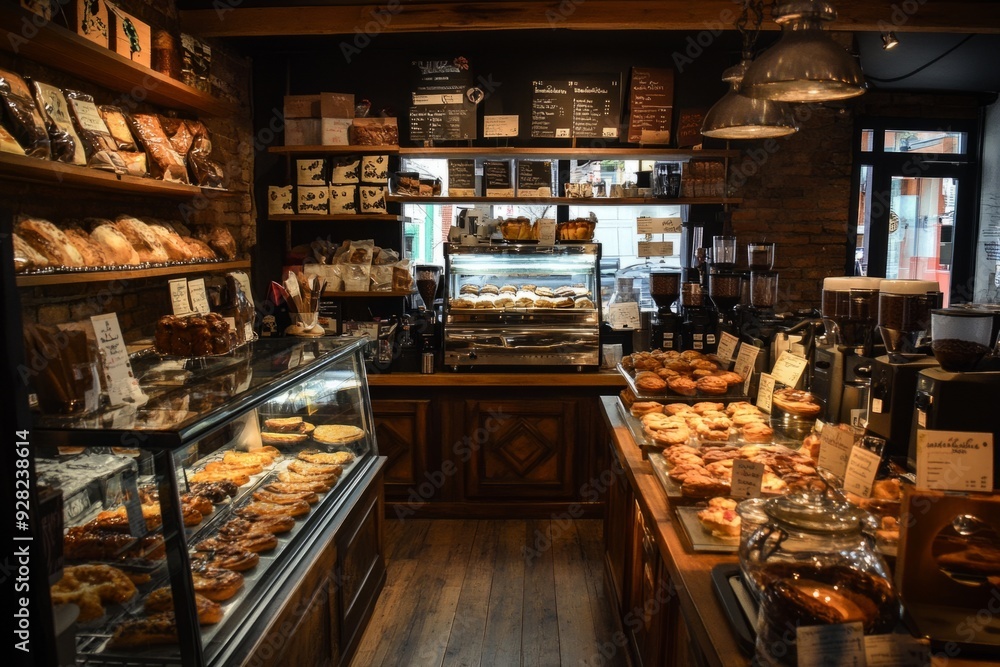 Charming bakery interior with delicious pastries and coffee. Perfect for cozy gatherings or quick bites. A gorgeous place for morning delights. Generative AI Charming bakery interior with delicious pastries and coffee. Perfect for cozy gatherings or quick bites. A gorgeous place for morning delights. Generative AI