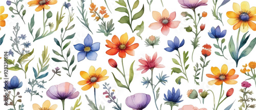 Wildflower pattern background in watercolor style3 photo