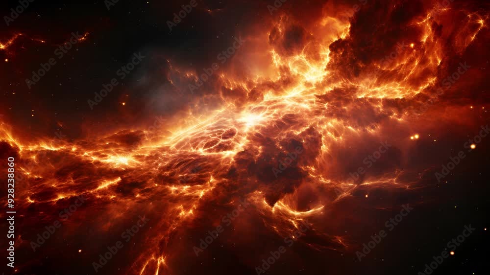 A stunning and mesmerizing view of a fiery nebula in space, with swirling clouds of gas and dust creating an ethereal and awe-inspiring sight. A stunning and mesmerizing view of a fiery nebula in space, with swirling clouds of gas and dust creating an ethereal and awe-inspiring sight.