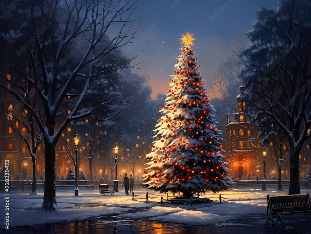 Attractive Large city christmas tree with many lights Attractive Large city christmas tree with many lights