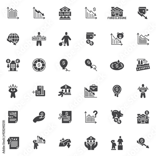 Bankruptcy vector icons set